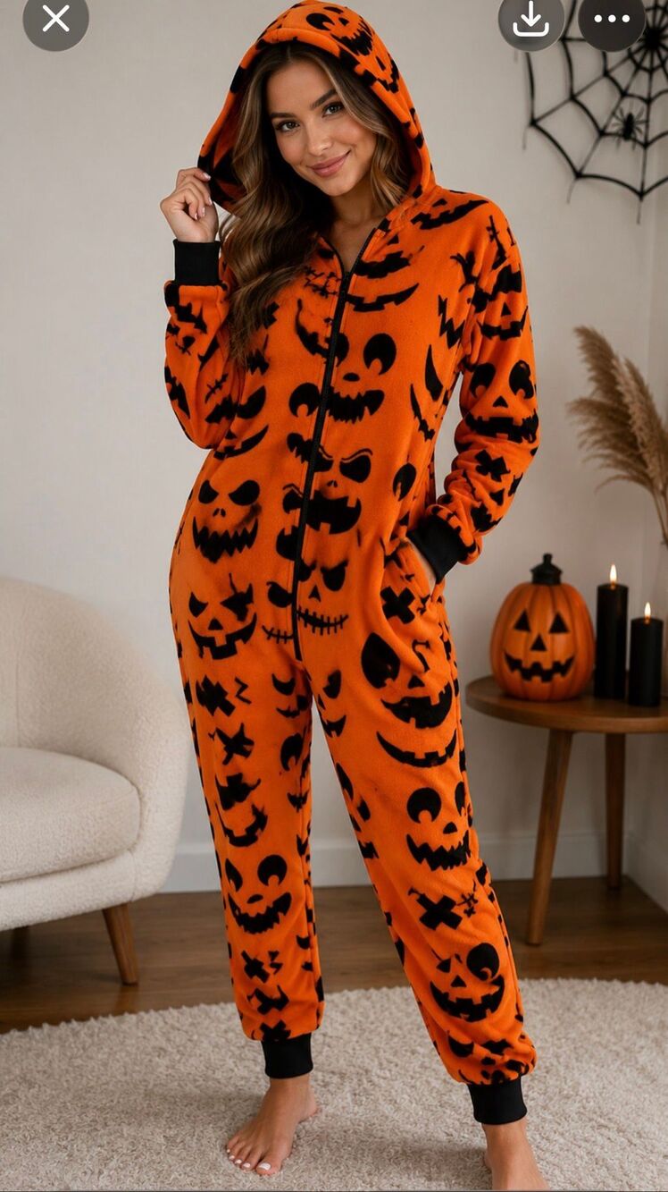 Bottoms Out 1983 Mens/Women’s Unisex One Piece Pajamas Halloween Pumpkin Large